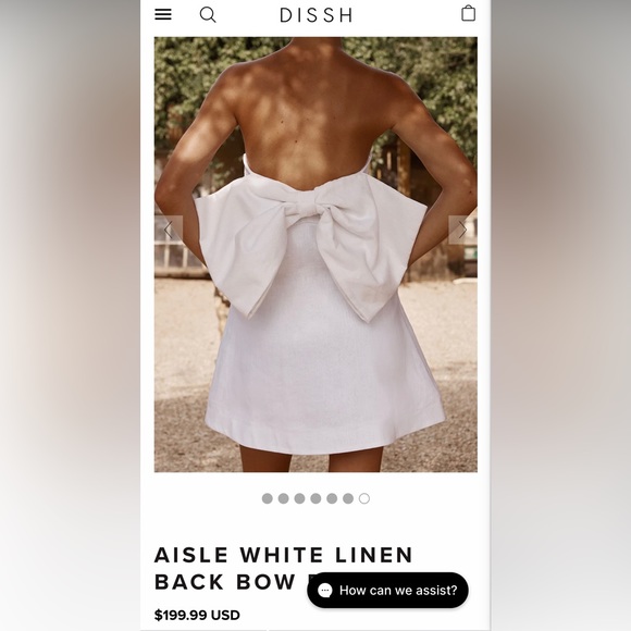 DISSH AISLE WHITE LINEN BACK WHITE BOW DRESS nwt